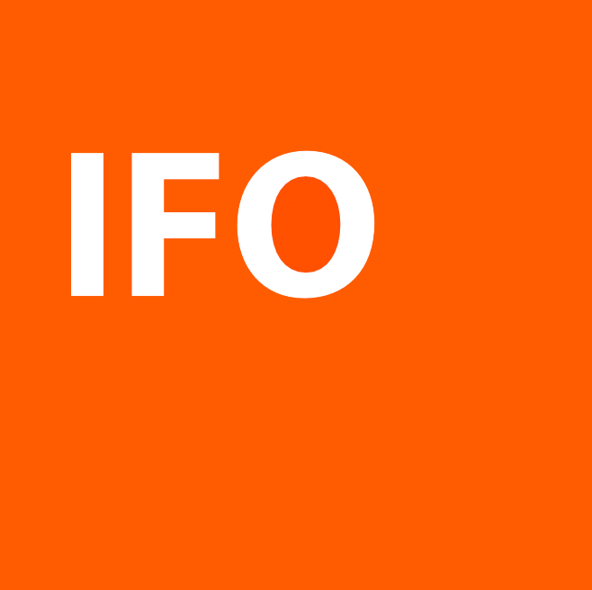 Orangenes Quadrat mit wei&szlig;em Schriftzug IFO